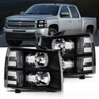 Black Headlights For 2007-2014 Chevy Silverado 1500 2500HD 3500HD LH&RH Sets
