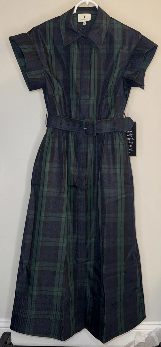 green emerald velvet dress in Your Happy Place Green Plaid Dress, Small - The Mint Julep Boutique main image 0
