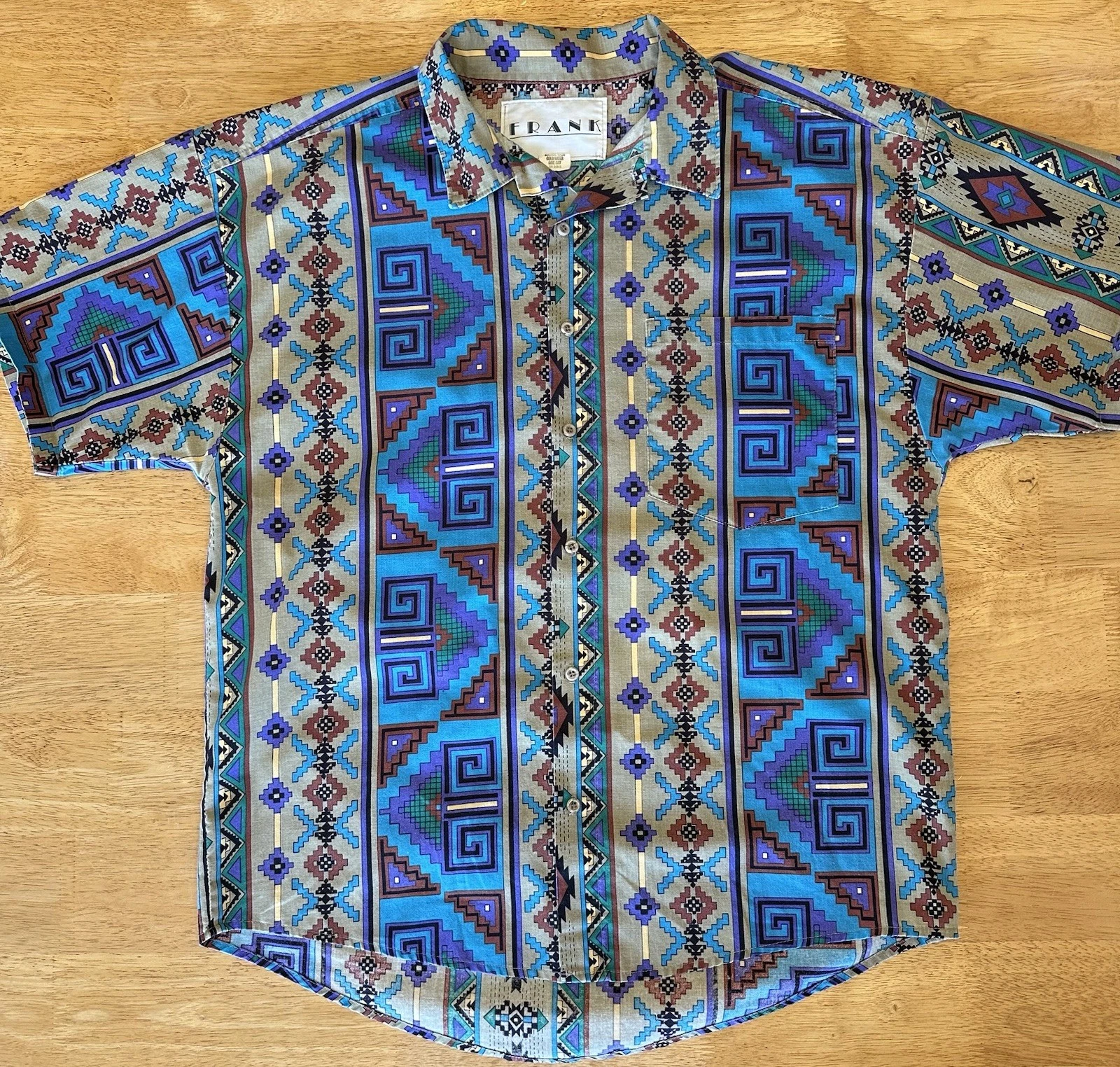 Vintage Frank Shirt Men Sz M Aztec Southwest Tribal Western Rodeo Cowboy 90s USA
