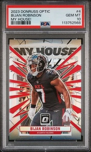 2023 PANINI DONRUSS OPTIC #4 BIJAN ROBINSON MY HOUSE! PSA GEM MT 10