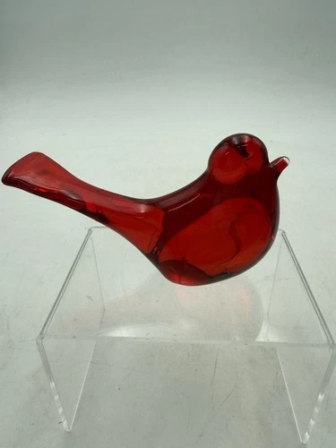 Vtg Bird Of Happiness Pilgrim Glass Fenton Long Tail Bird Ruby Red Cardinal 6"