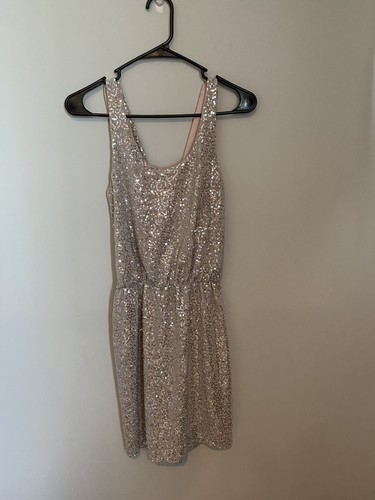 Express Sleeveless Gold Champagne Sequin Mini Dress Size X-Small XS Beautiful  