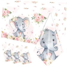 3Pcs Pink Elephant Baby Shower Tablecloth for Girl Baby Shower Table Cloths