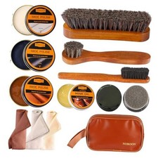 13Pcs Shoe Care Kit for Men  Women,3 Horsehair Shoe Polish Brush,Black Brown