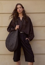 New Hush Linen Blend Lya Bermuda Shorts Washed Black Summer Casual Uk10 Short