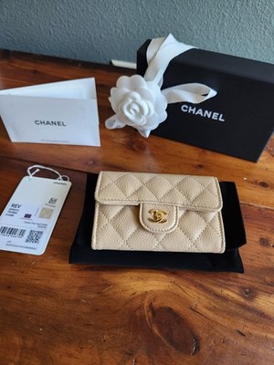 CHANEL Classic Flap Card Holder Beige Caviar Quilted Leather