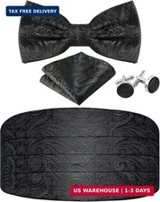 JUNMEISI Paisley Cummerbund and Bow Tie Set Adjustable Formal Men's Cumberbund T