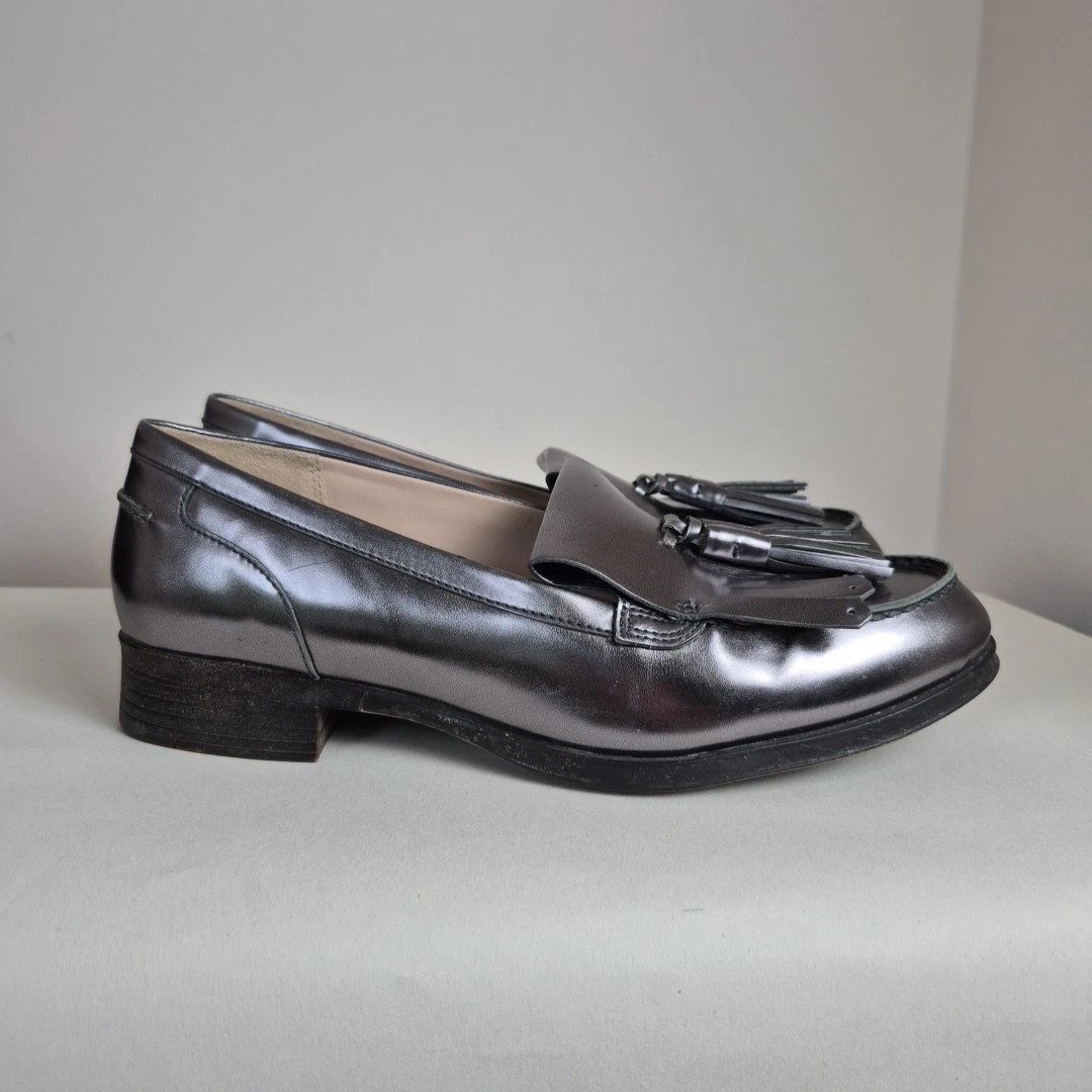 Scarpe mocassini Clarks Narrative UK 6 EU 39 5 grigio argento in pelle con nappa