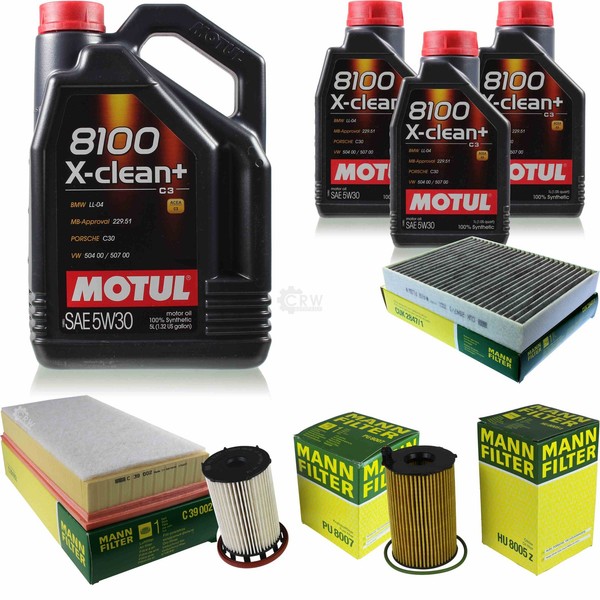 Mann Inspektionspaket 8L Motul 8100 X-Clean+ 5W-30 FüR VW Touareg 3.0 V6 TDI-image
