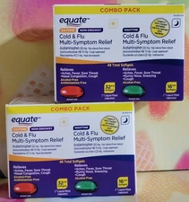 Lot Of 2 Equate Daytime and Nighttime Cold & Flu Multi-Symptom, 48 Softgels Each