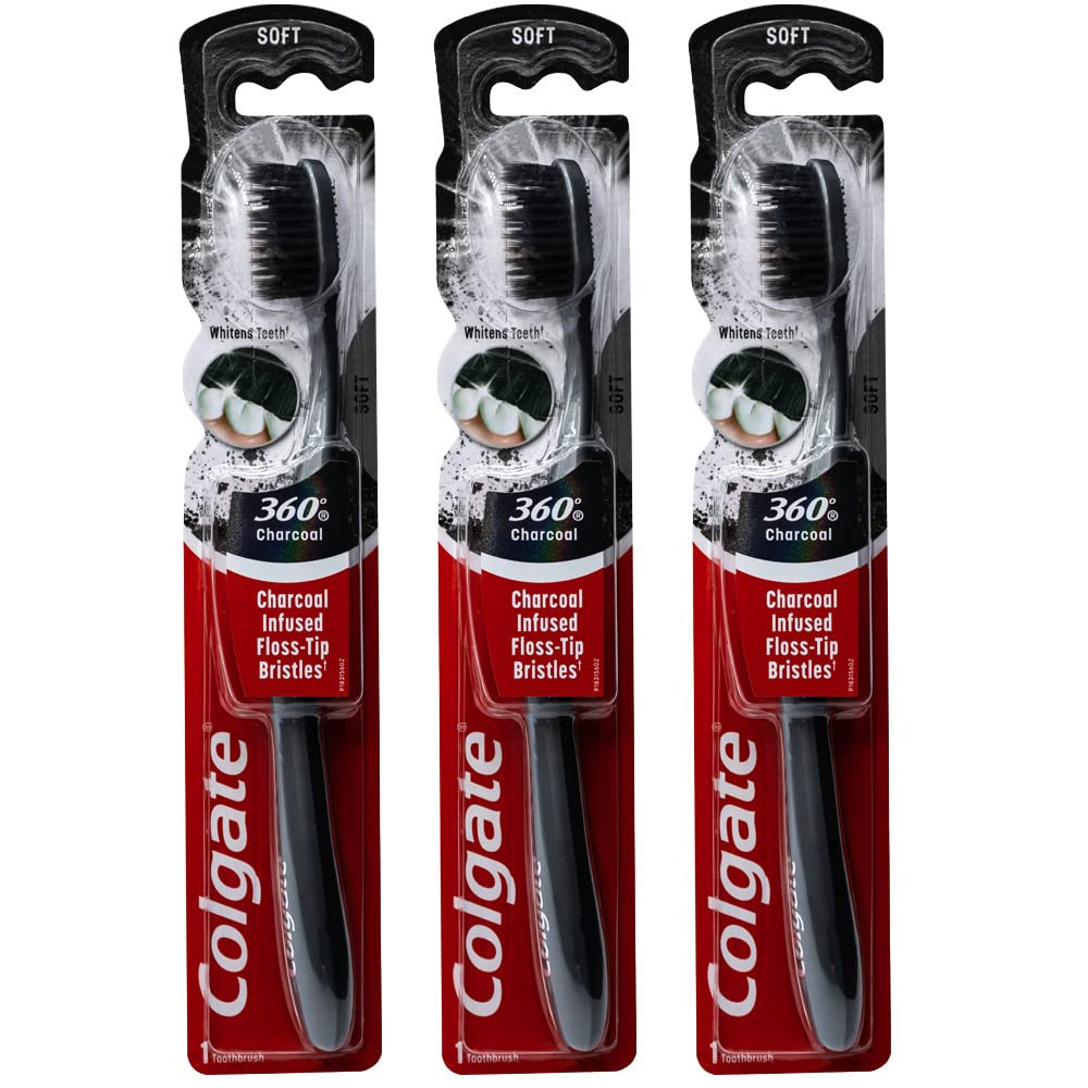 Colgate 360 Charcoal Soft Toothbrush Pack of 3 Deep Gum Clea