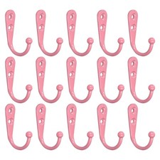 15Pcs Wall Hooks Zinc Alloy Single Prong Wall Mounted Clothes Hook Pink