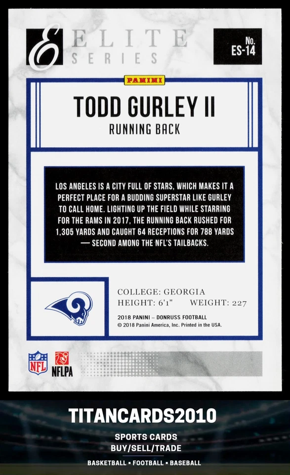 Todd Gurley II 2018 Donruss Elite Series Refractor Los Angeles Rams #ES-14 - Image 2 of 2