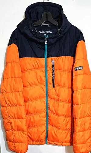 NAUTICA Men's XXL Water Wind Resistant Puffer Jacket N-83  2XL Orange/Navy image 4
