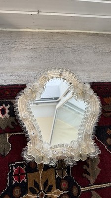 ANTIQUE ITALIAN VENETIAN MURANO GLASS VANITY MIRROR art glass table top easel 