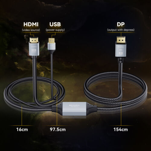 Active 8K HDMI 2.1 to DisplayPort DP 1.4 Cable 2m 4K 120Hz Adapter PS4 Apple TV - Picture 11 of 12