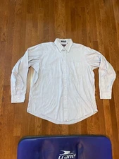 Hathaway Vintage Mens Shirt Size 17-35 Blue White Striped Cotton Made in USA