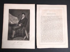 Robert Fulton Inventor Steel Engraving Antique Portrait Print c1850s-1890s