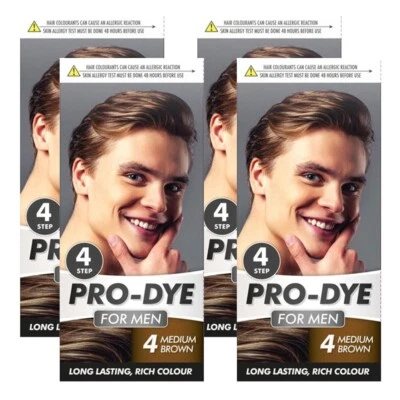 4x Hair Dye Glamorize Pro-Dye Medium Brown - Permanent Hair Colour For Men