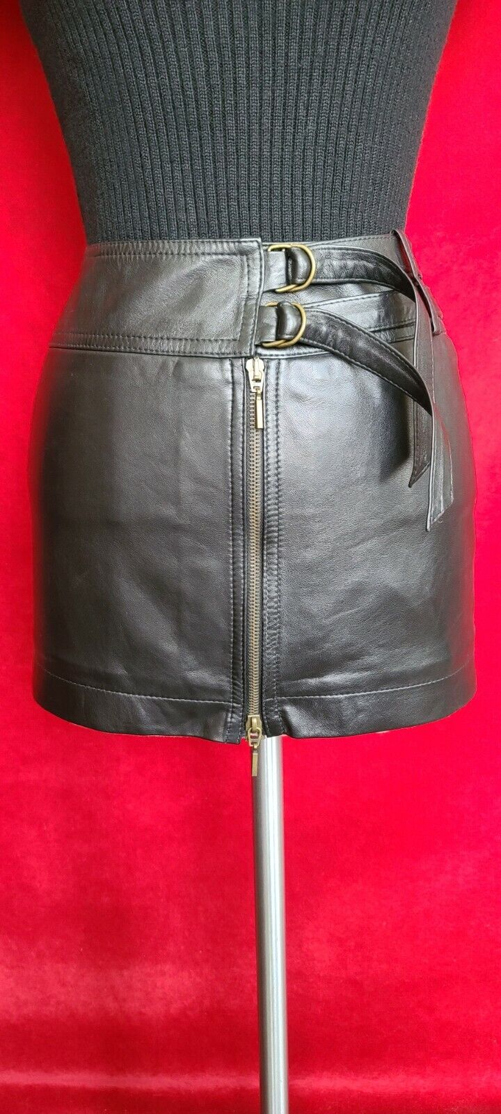 Vintage Plein Sud Black Zip Up Leather Mini Skirt… - image 4