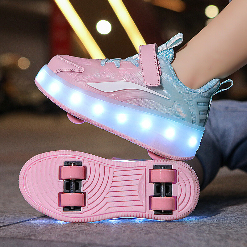 Kids Boys Girls LED Wheel Trainers Skates Shoes Flash Roller Skate Sneakers Size eBay