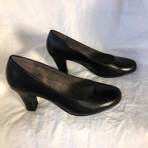 Black Leather Pumps Heels 