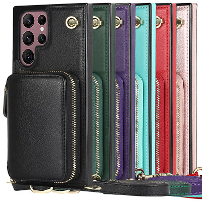 For S22 Ultra  PU Leather Card Holder Wallet Shoulder Bag Phone Case