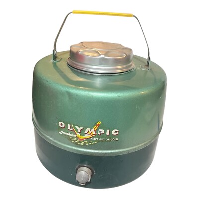 Vintage Olympic Green Picnic Jug Insulated Cooler Hot Cold Drink Thermos