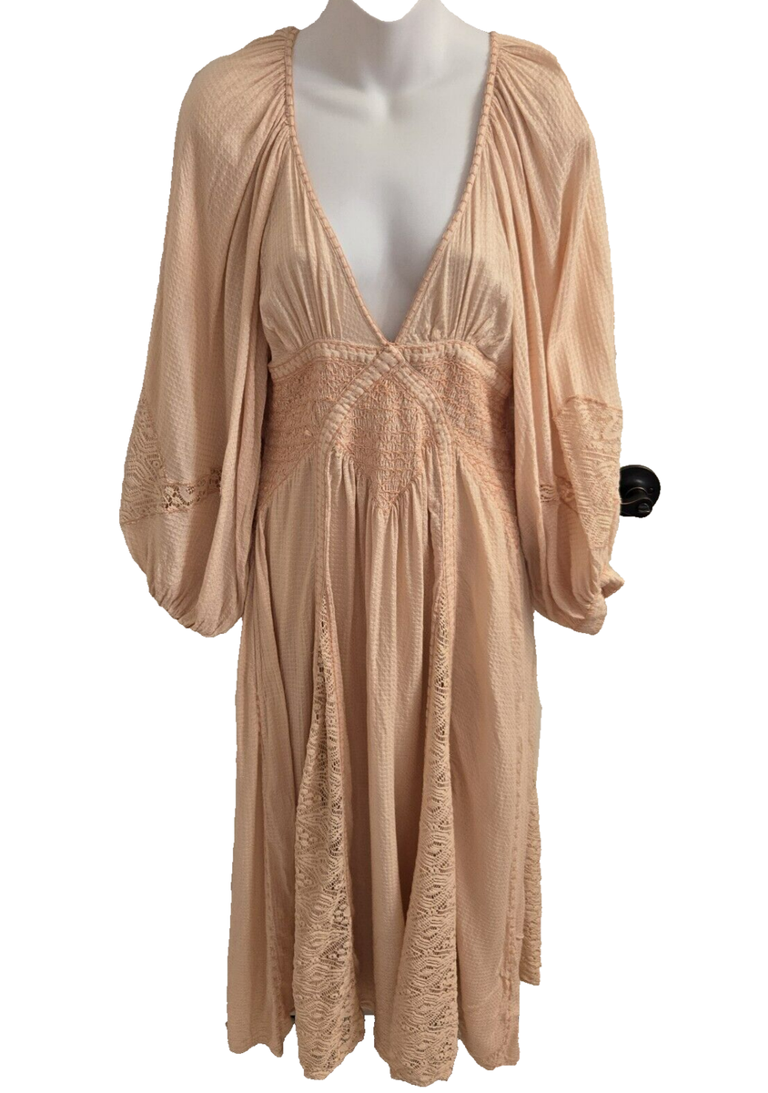 FREE PEOPLE Maxi Dress Southwest Size S Lace Gauze Blush Peach Fairy  Western | eBay