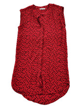 BB Dakota Womens Size XS Red Black Geometric Button Front Short Shift Dress NWOT