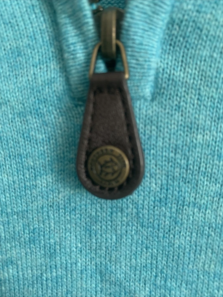 SOUTHERN TIDE Azul Aqua Skipjack Logo Mezcla de Lana 1/4 Cremallera Suéter Chaleco Para Hombres L Foto 4 de 4