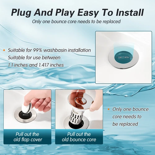 Universal Bathroom Sink Stopper Drain Strainer Pop Up Drain Stopper Stainless - Picture 9 of 20