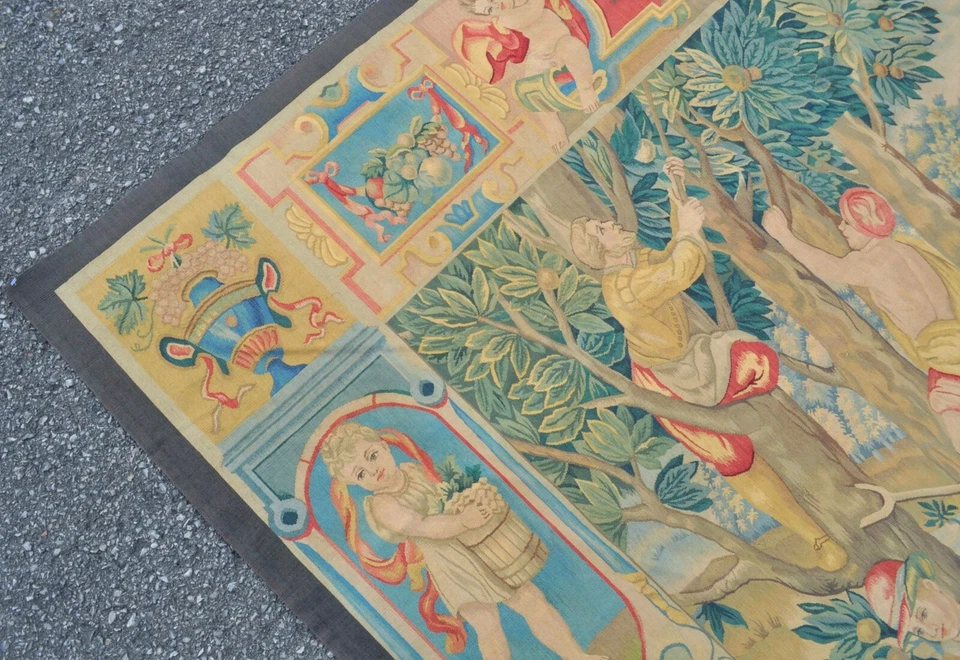 Wool Aubusson Harvest Tapestry Handwoven French Gobelins Weave Wall Art 81x91 in - Image 2 of 4