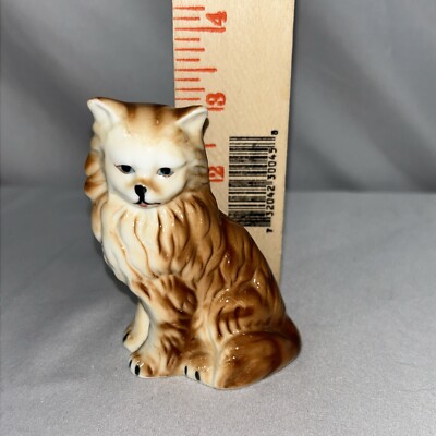 Vintage Bone China Orange Striped Long Haired Cat Figurine
