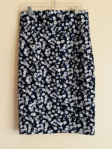 Express Midi Skirt Black Floral Women's Size 6 Pencil Straight Lined Rear Slit