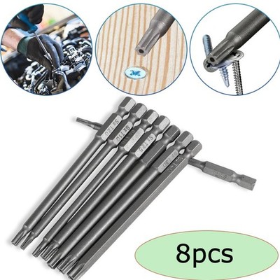 8PCS 1/4'' Hex Security Torx Screwdriver Bit Set Magnetic Drill Flat Head 100mm