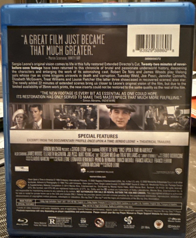 Once Upon a Time in America (Blu-ray Disc, 2002) Extended Directors Cut OOP Mint - Image 2 of 3