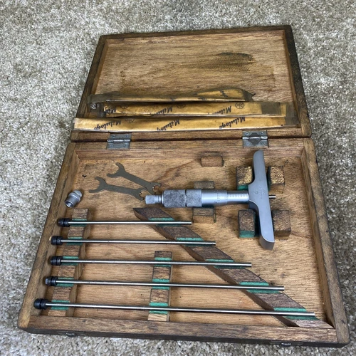 Mitutoyo 129-132, 0 - 6" X .001" Depth Micrometer 4" Base 6 Rods Case Wrenches