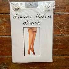 New Famous Makers Brands Garter Top Thigh Hi Sheer Leg USA Off Black NOS