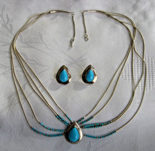 Schmuckset Indianerschmuck Silber 925 & Türkis Collier+Ohrringe ZUNI-Meister S.E
