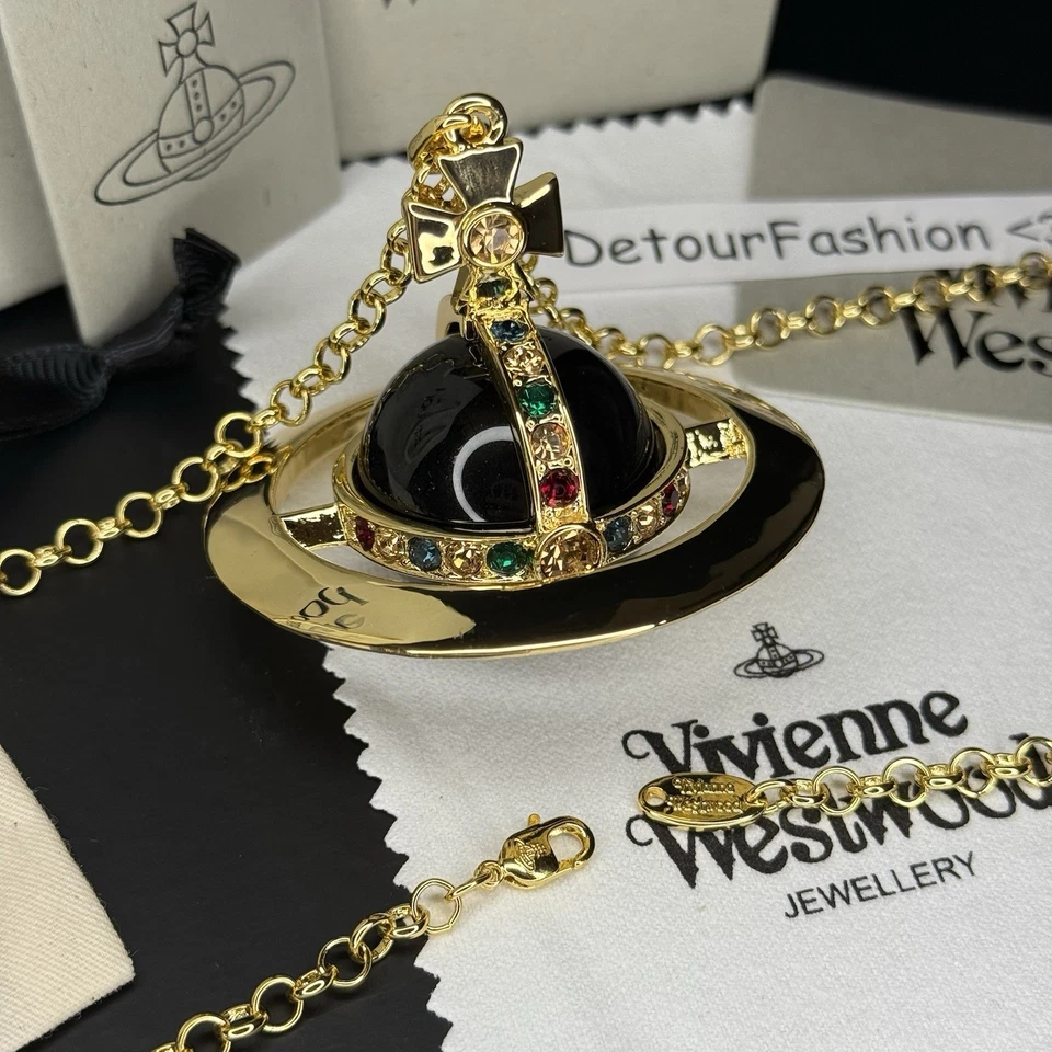 Vivienne Westwood Giant Orb Nana Black Gold Necklace Pendant Chain New in Box - Image 2 of 4
