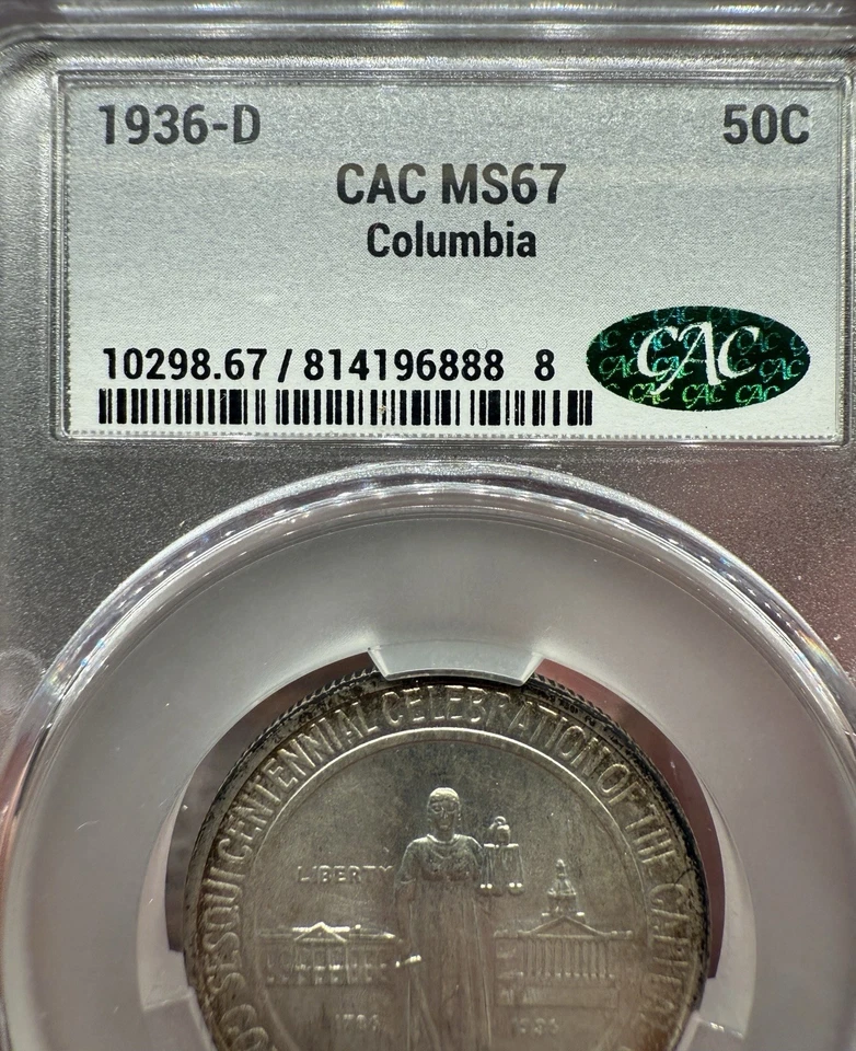 1936-D 50C Columbia CACG MS67 - Classic Silver Commemorative - Only 8,009 Minted - Image 4 of 4