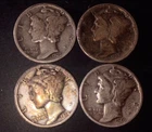 (4) Silver Mercury Dimes (37-D, 37, 38, & 40)