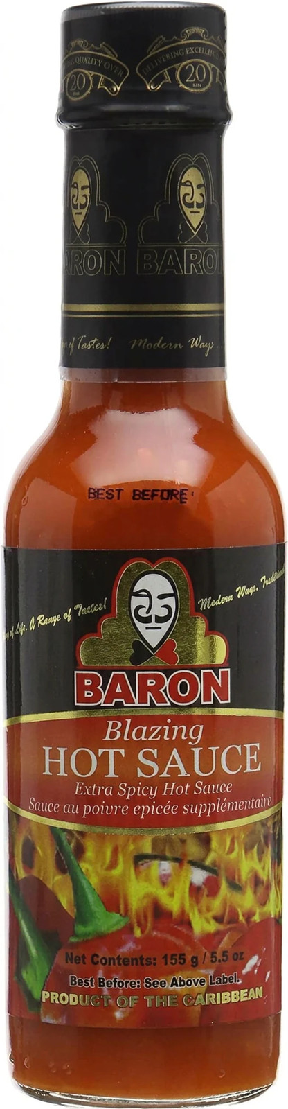 Baron Blazing Hot Sauce 155g 144ml Saint Lucia Fiery Chilli Condiment