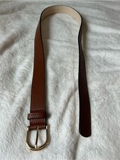 H&M Brown Leather Belt with Gold-Tone Buckle