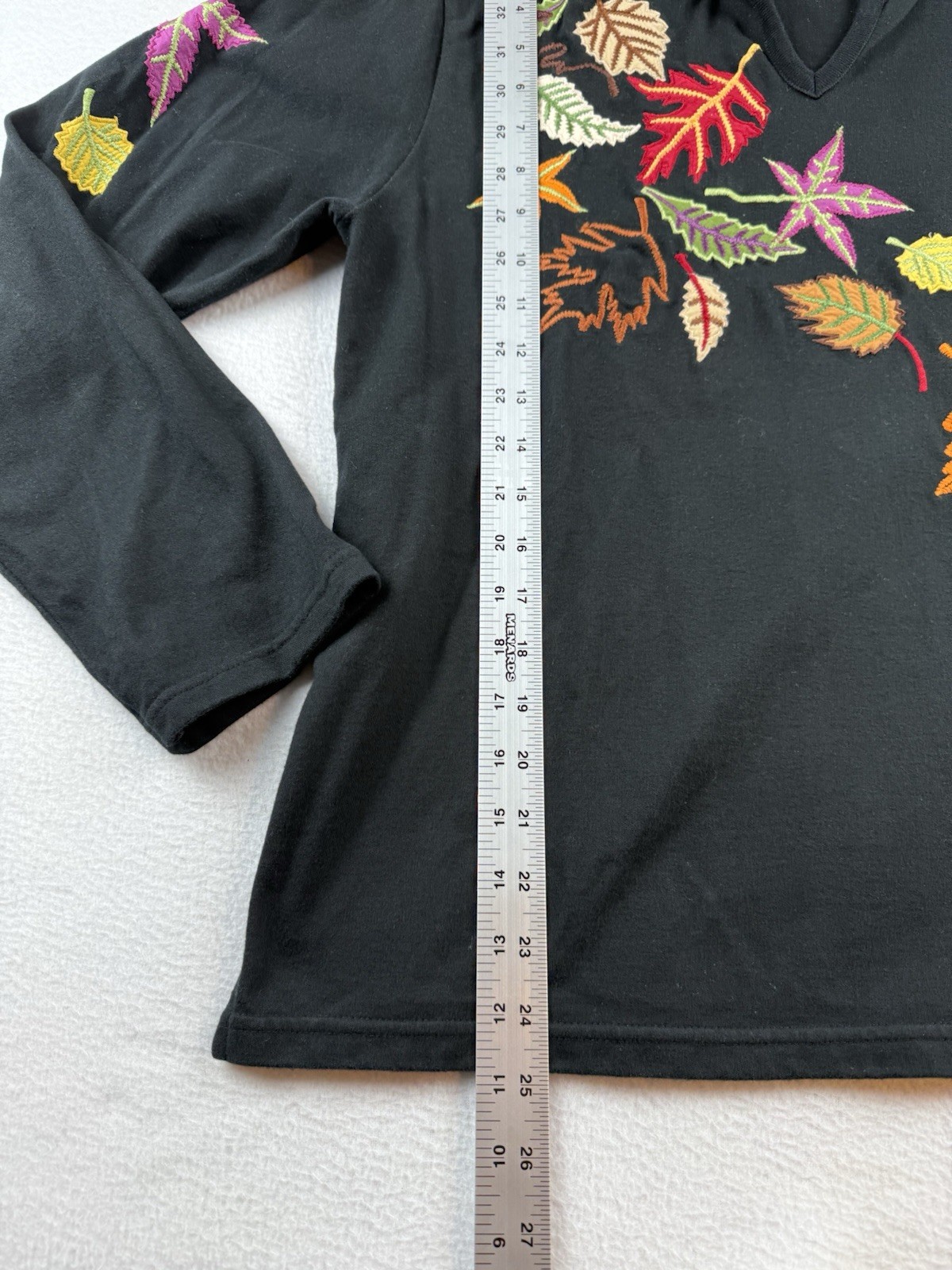 Michael Simon Black Split V Shirt Embroidered Lea… - image 8