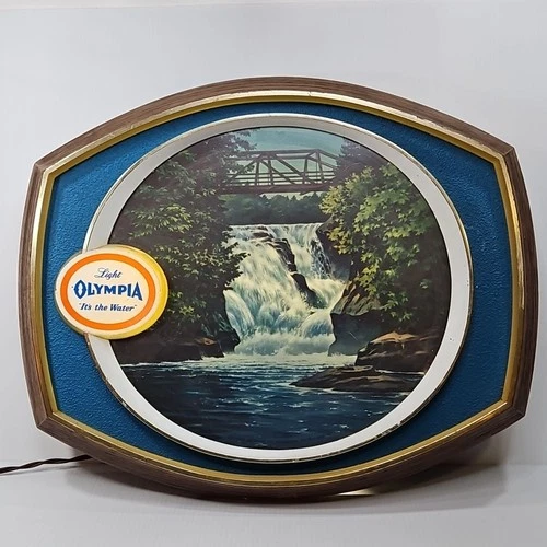 Vintage 1960s Olympia Beer Polaroid Waterfall Motion Lighted Sign