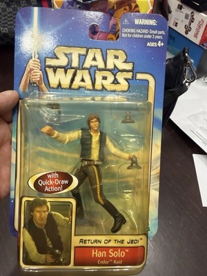 Hasbro Star Wars ROTJ Han Solo Endor Raid Action Figure Quick-Draw Action 2002
