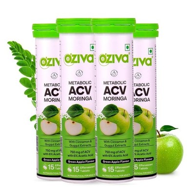 OZiva ACV Moringa For Weight Loss Effervescent Tablets Green Apple (Pack of 4)