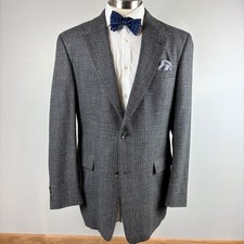 CLASSIC Burberry London 42L gray blue 100 wool glen plaid sport coat
